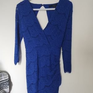 GUESS, electric blue lace 3 quarter length sleeve dress, size XS